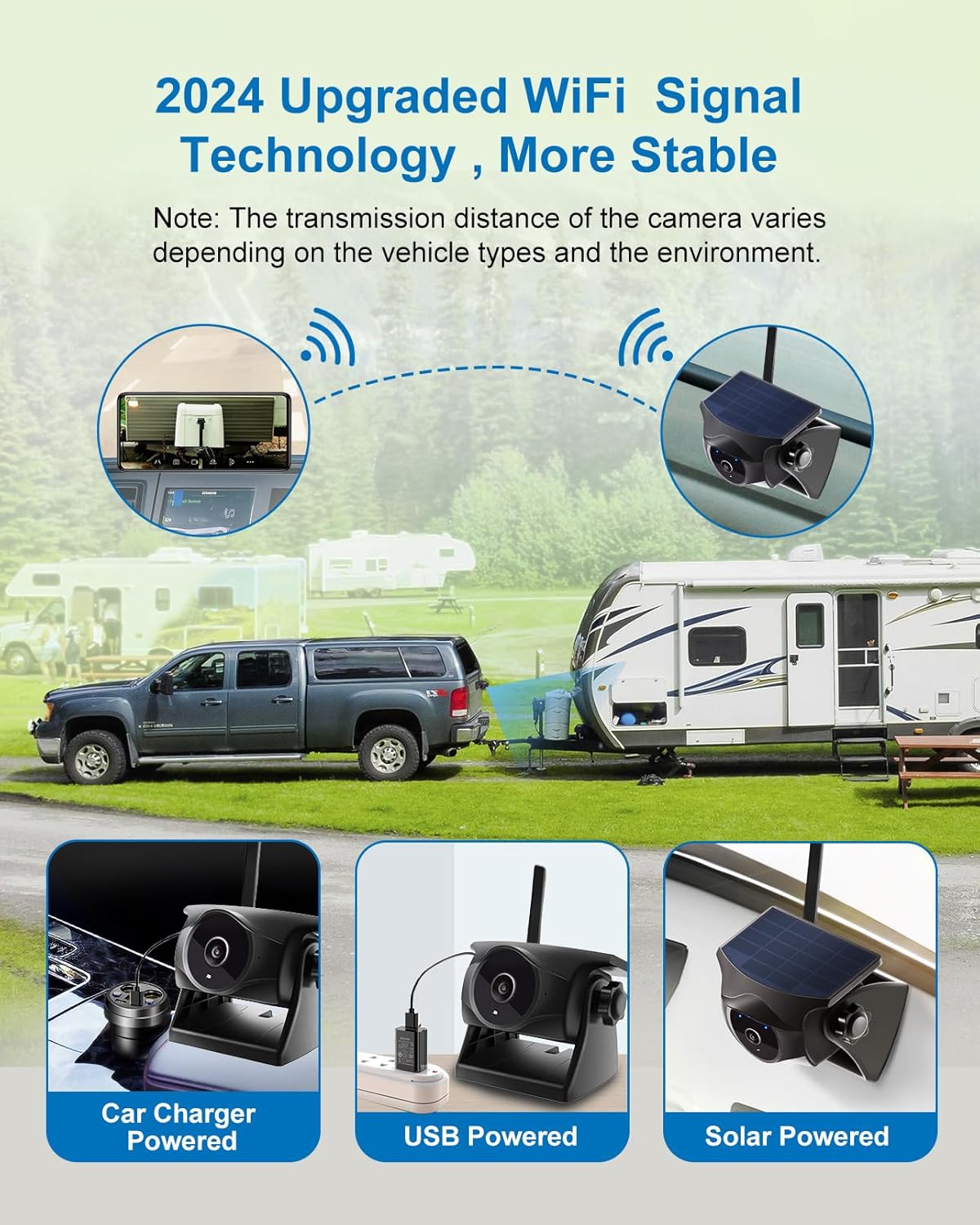 1080P Solar Wireless Backup Camera, Magnetic WiFi Hitching Camera, Night Vision,365 Days Standby, Rechargeable Battery, Rear/Front View for Horse Trailer Pickup RV Car for Phone Pad Android