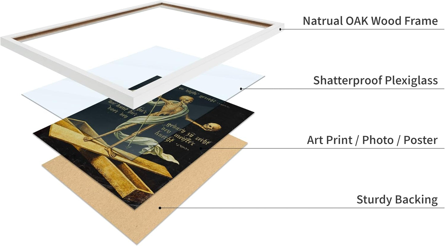 Poster Master Vintage Medieval Poster - Retro Gothic Print - Gift for Artist, Friend - Allegory of Life and Death, Skeleton, Dark, Skull - Wall Decor for Home, Living Room, 8x10 White Framed