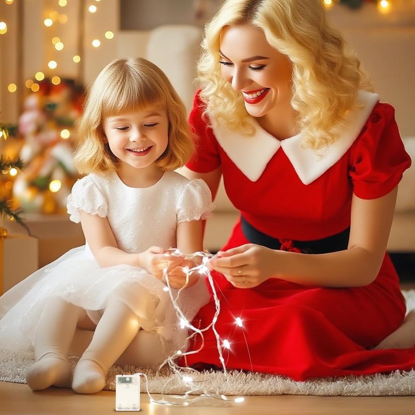 Fairy Lights Battery Operated String Lights 16.4ft 50LED Flashing and Constant Light Waterproof Silver Wire for Christmas DIY Party Bedroom Wedding (White, 4 Pack)