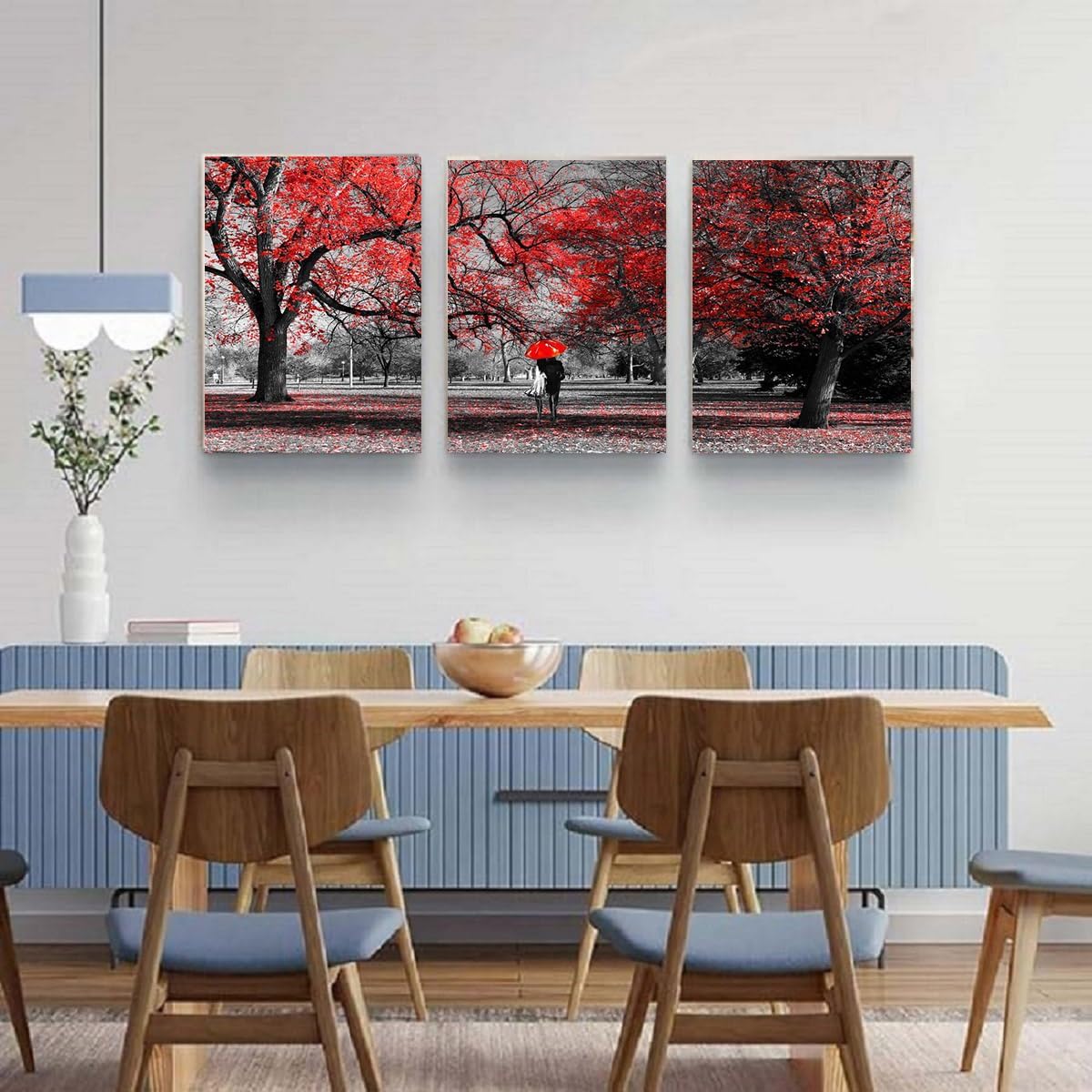 Bamdeya Bathroom Wall Art Black White Wall Art Tree Red Wall Decor Natural Scenery Canvas Prints Art Forest Posters Painting Landscape Artwork for Bedroom Living Roon Decor Framed