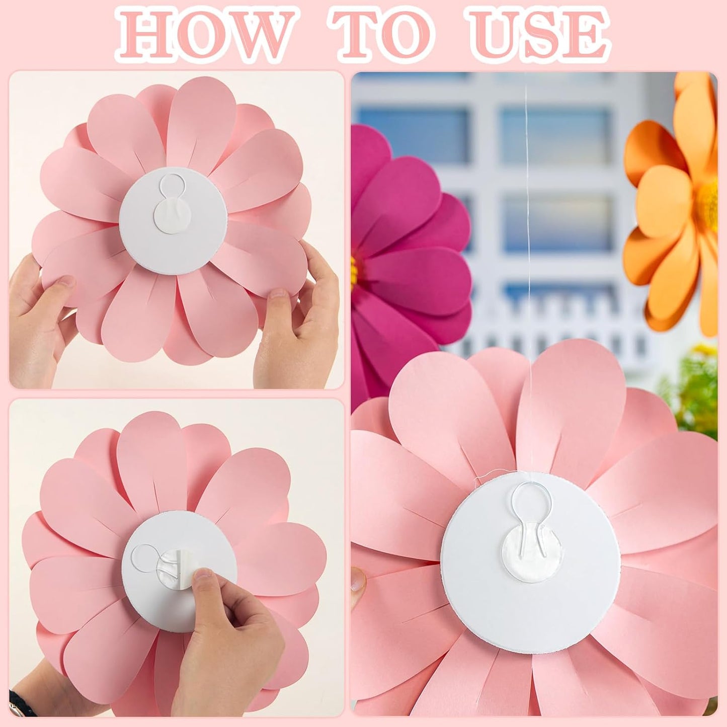 Paper Flowers Decorations for Wall, 3D Handmade Artificial Flowers for Wall Decorations, Pink Orange White, for Baby Girl Nursery Room Bulletin Board Decoration