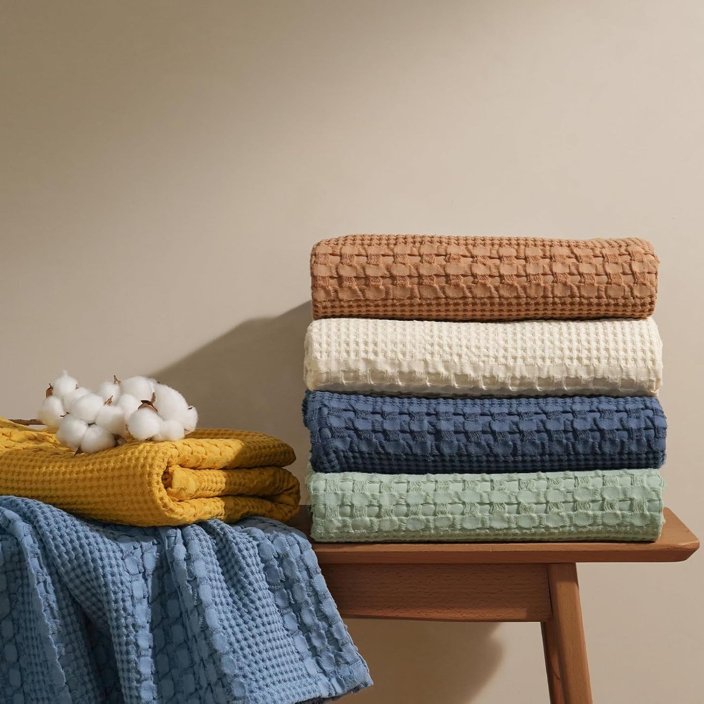 PHF 100% Cotton Waffle Weave Blanket Twin Size, Soft Lightweight Breathable Cozy Summer Blankets for Bed, Luxury Aesthetic Woven Bedding for Home Decor, 66"x90", Dark Grey