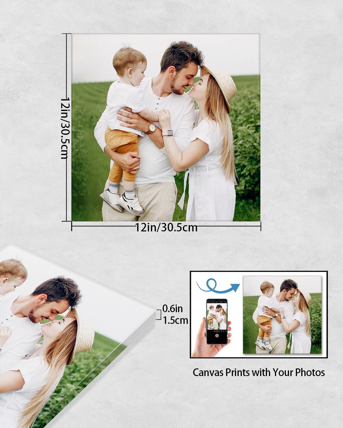 Personalized Custom Canvas Wall Art, Custom Canvas Prints with Your Photos for Living Room, Bedroom, Wedding Pet Baby Family Photo Framed Wall Art, Customized Photo Gift for Family，Friend，Lover，Pet