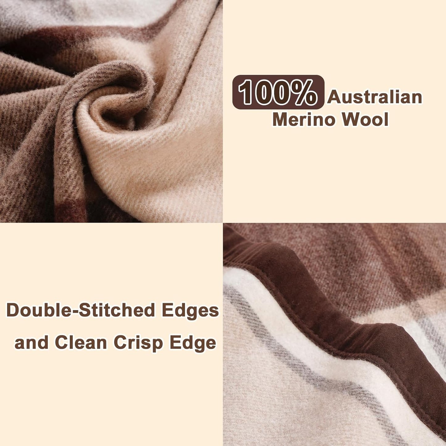 YOUR MOON 100% Pure Wool Queen Size, Australian Organic Natural Wool Blankets, Hypoallergenic Blanket for Bed, Medium Weight(Coffee, 90 * 90)