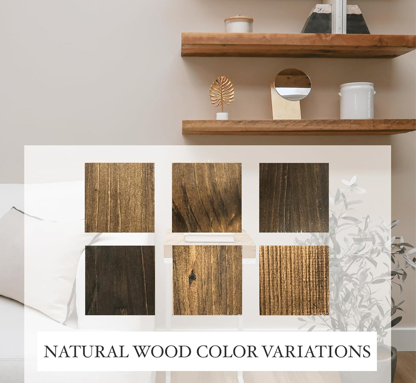 URBANDI, Rustic Floating Shelves, Set of 2, Hidden Bracket, Solid Wood, Heavy Duty, Wall Mounted Shelves, (Dark Brown, 12Wx10D)