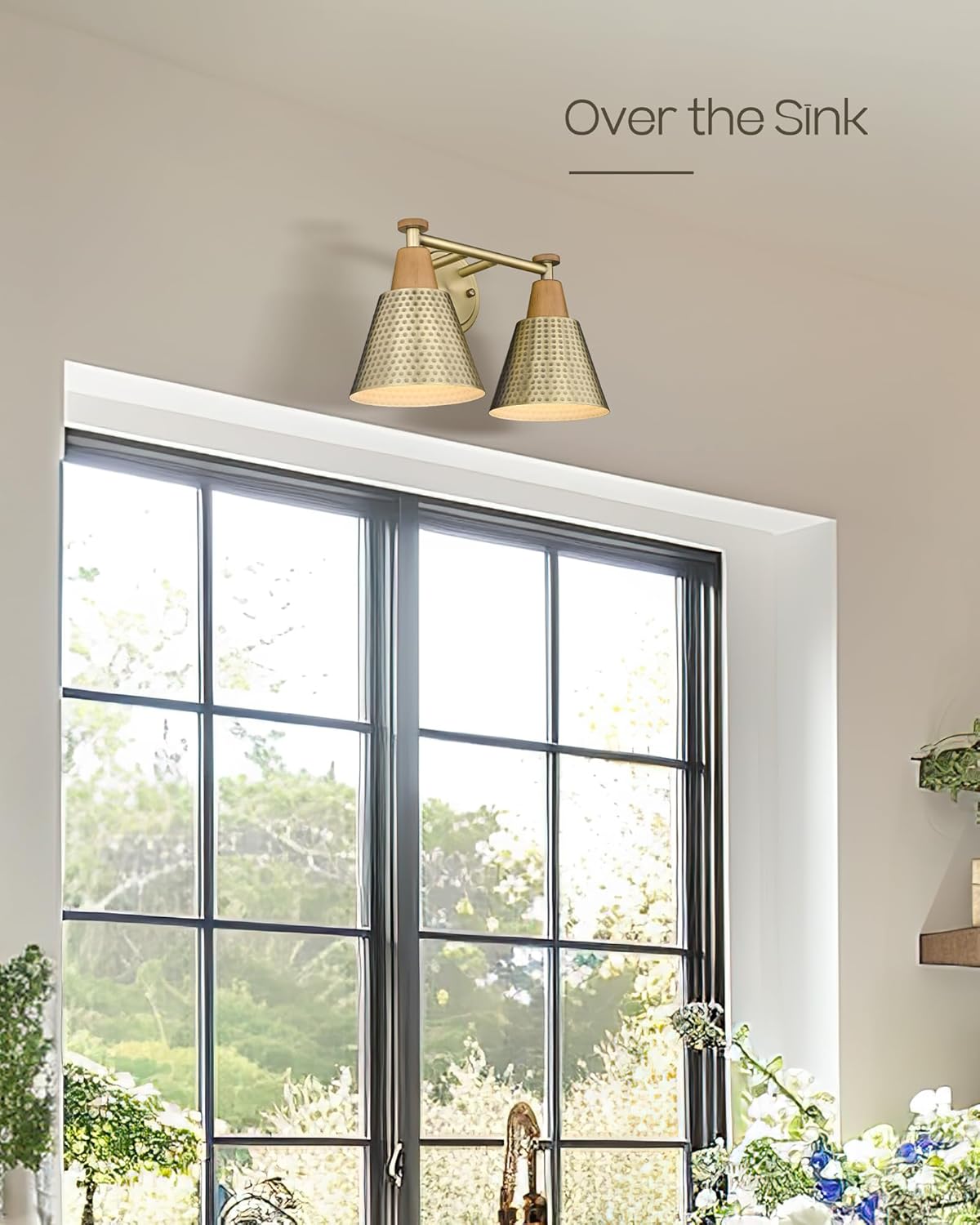 FEMILA Bathroom Light Fixtures, 2-Light Bathroom Vanity Lights Over Mirror, Antique Brass Wall Sconces, Hammered Metal Shade, 4FG59B-2W BG