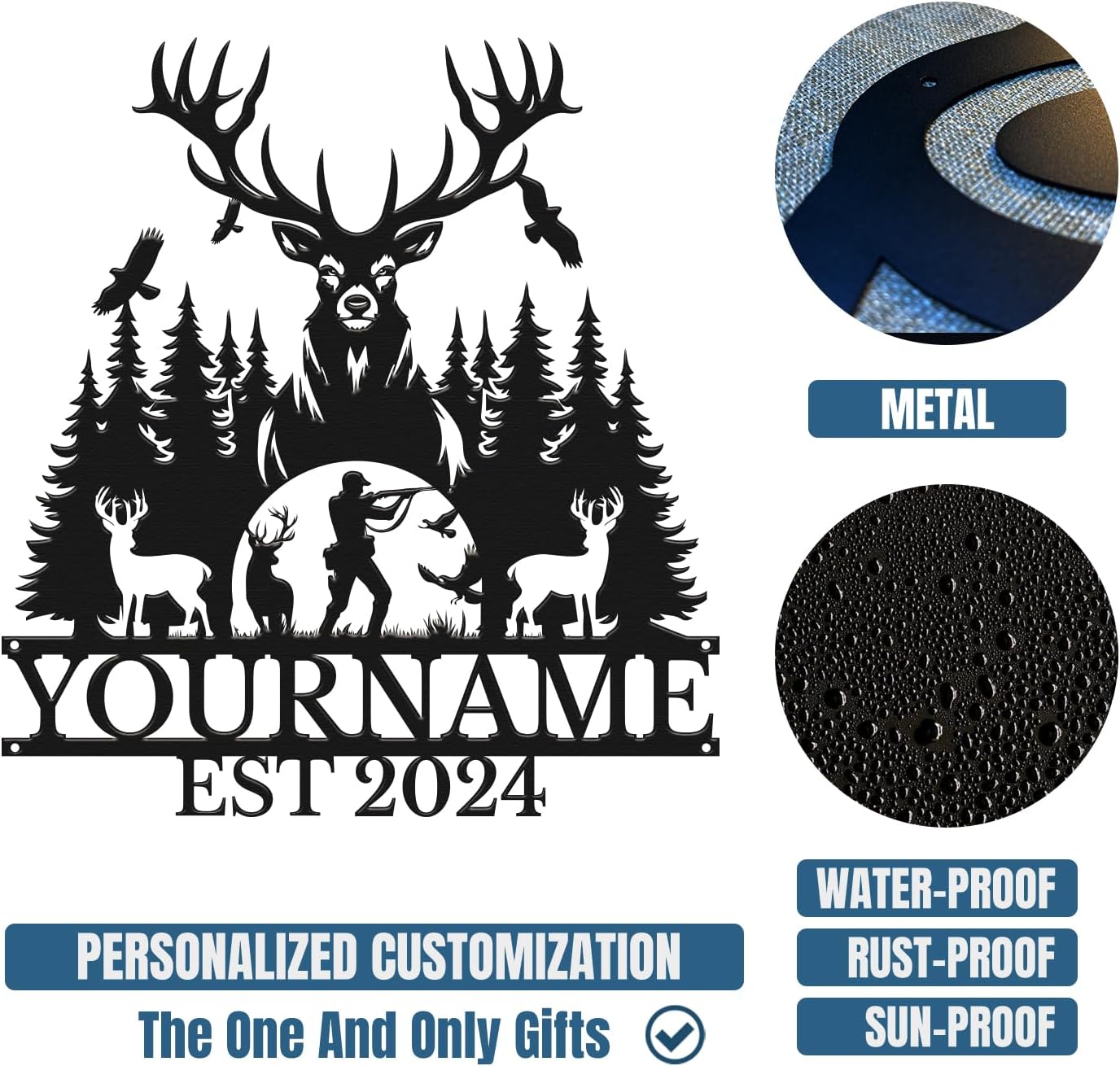 Personalized Deer Forest Name metal Signs,Custom Shed Metal Wall Decor,Black Deer Metal Wall Art Decor,Deer Home Metal Signs Plaques,Outdoor wall Decorative Signage (Style D)