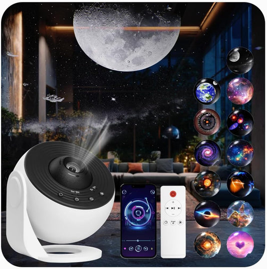 Galaxy Projector for Bedroom Pro Version, HD 12 in 1 Film Discs Star Projector Galaxy Light, Planetarium Projector with Timer, White Noise, 360 ° Rotation, Bluetooth, Remote Control