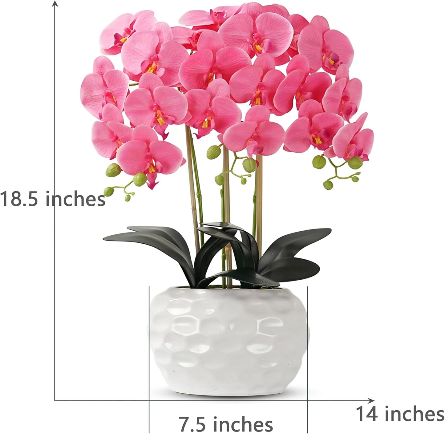 Orchid Artificial Flowers with White Vase Large Silk Faux Phalaenopsis Flowers for Dining Room Table Floral Centerpieces Indoor Decoration,Fuchsia