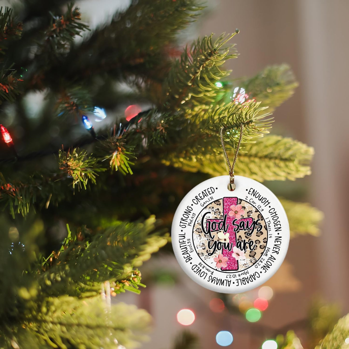 Christian Ornaments, God Says You are Scripture Floral Ceramic Ornament Keepsake Decorations, Inspirational Christian Gifts for Women Teen Girls