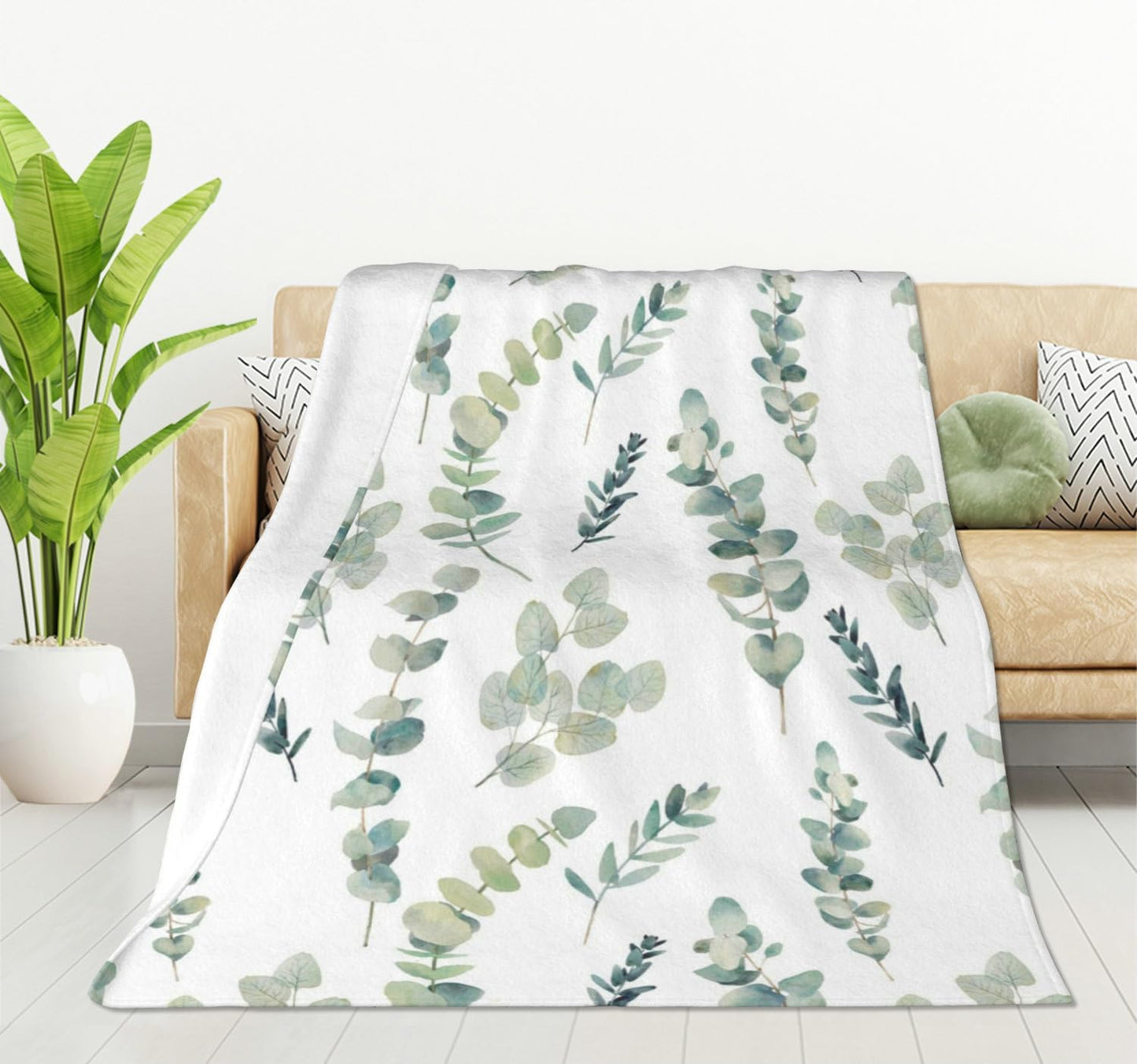 HGOD DESIGNS Watercolor Eucalyptus Flannel Fleece Bed Blanket Throw Blanket Lightweight Cozy Plush Blanket for Bedroom Living Rooms Sofa Couch 40"x50"