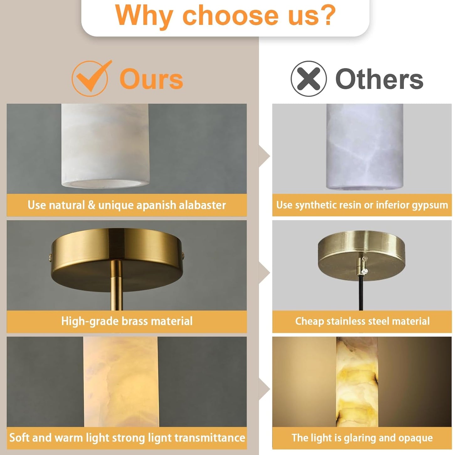 Alabaster Pendant Light Kitchen Island, H-9.5in Brass Pendant Light Fixtures with Natural Marble Shade, Adjustable Ceiling Pendant for Dining Room, Living Room, Bedroom & Bathroom