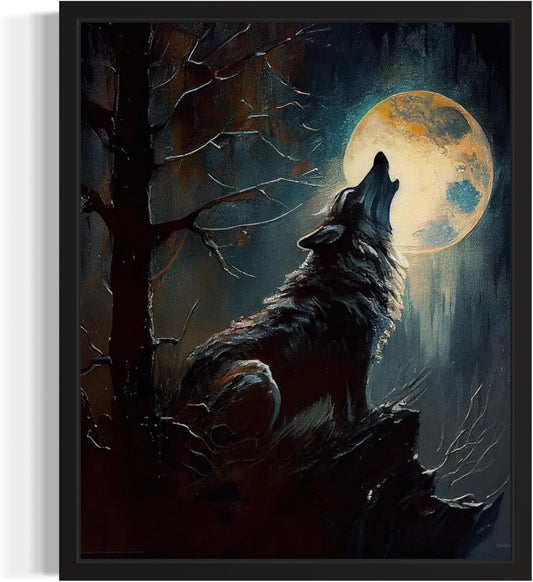 Wolf howling Poster Art Print, Halloween Scary Vintage Wall Art Academia Spooky Painting Decoration for Horror Prints, Gothic Posters Bedroom Decor 89 (Wolf howling, 8 x 10 inches, Unframed)