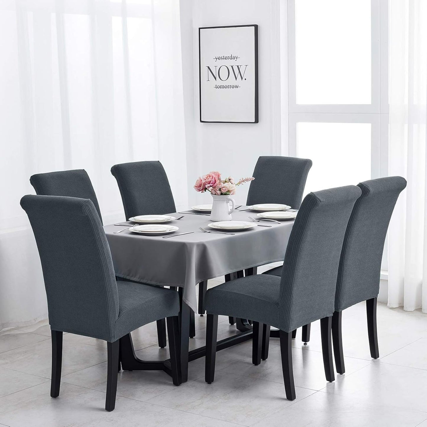 Joccun Chair Covers for Dining Room Set of 8, Dining Chair Slipcovers Stretch Dining Room Chair Covers Seat Protector,Washable Parsons Chair Cover for Home,Hotel,Banquet(Gray,8 Pack)