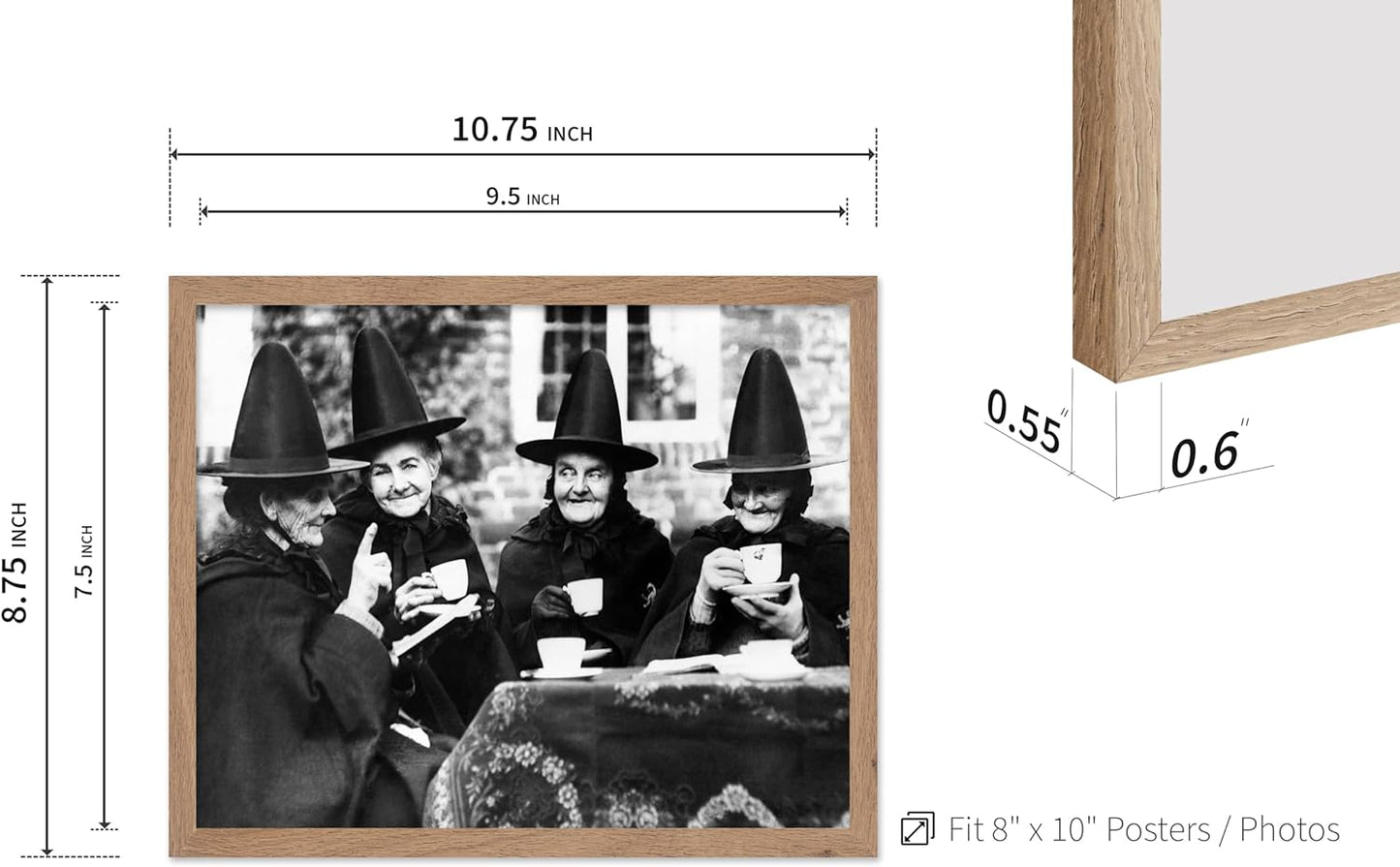 Poster Master Classic Photograph Poster - Vintage Halloween Print - Gift for Artist, Friend - Witches Tea Party, Old Women Smiling, Wearing Robes - Wall Decor for Living Room, 8x10 Beige Framed