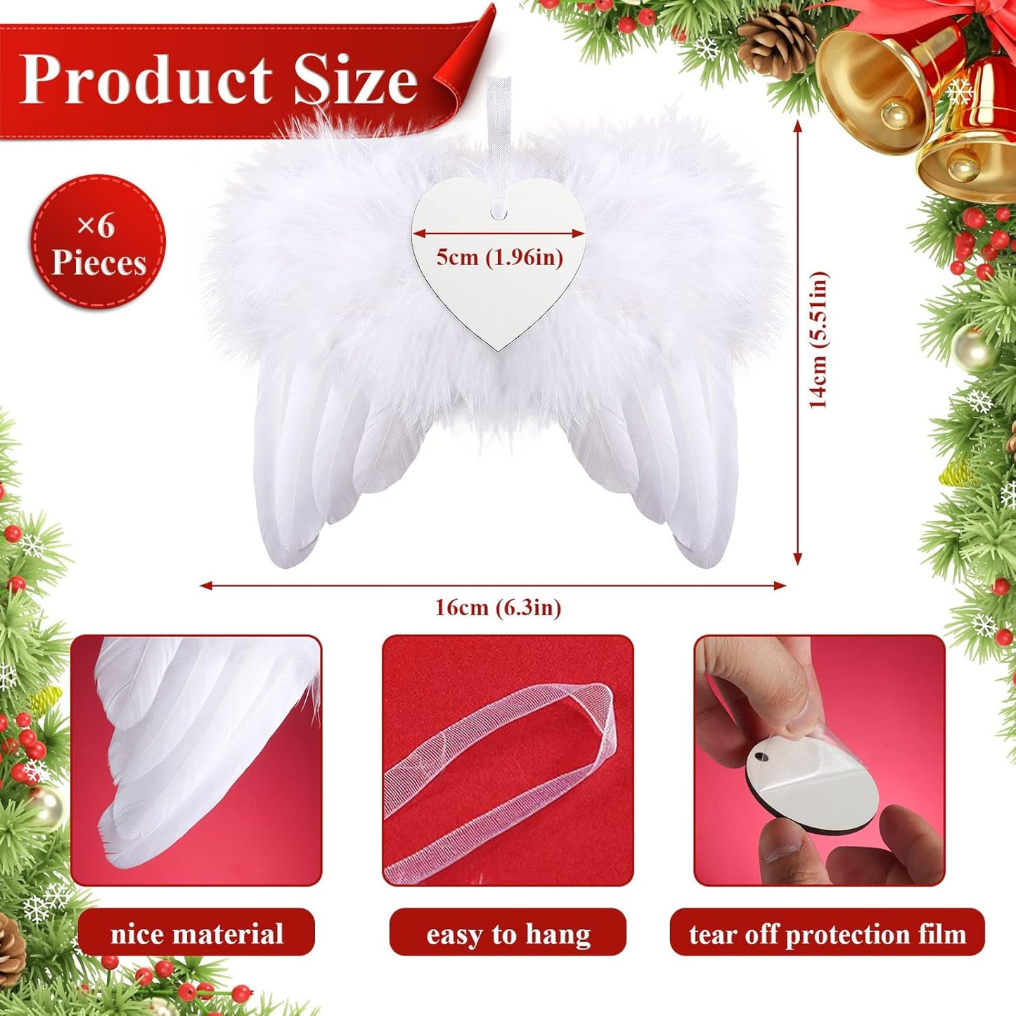 Personalized Christmas Ornaments 2025, Angel Wings Custom Photo Text Hanging Ornament Customized Christmas Tree Decorations Gift for Family, Kids, Friends, Couples, Wedding