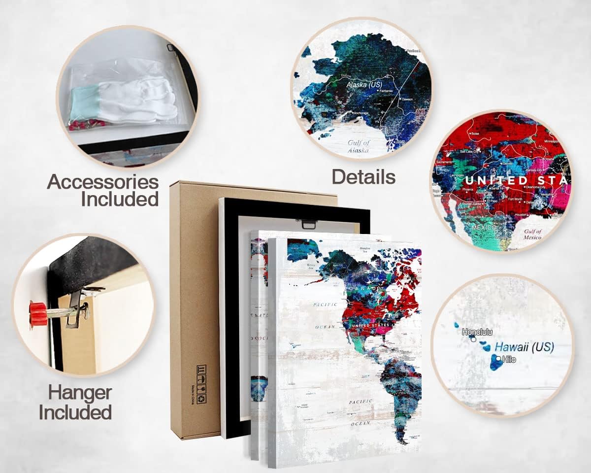 Elixart Modern Wall Art Canvas Pictures for Living Room Wall Decoration Red Orange Wall Decor for Bedroom Home Office Decor for Women Graffiti Map Paintings