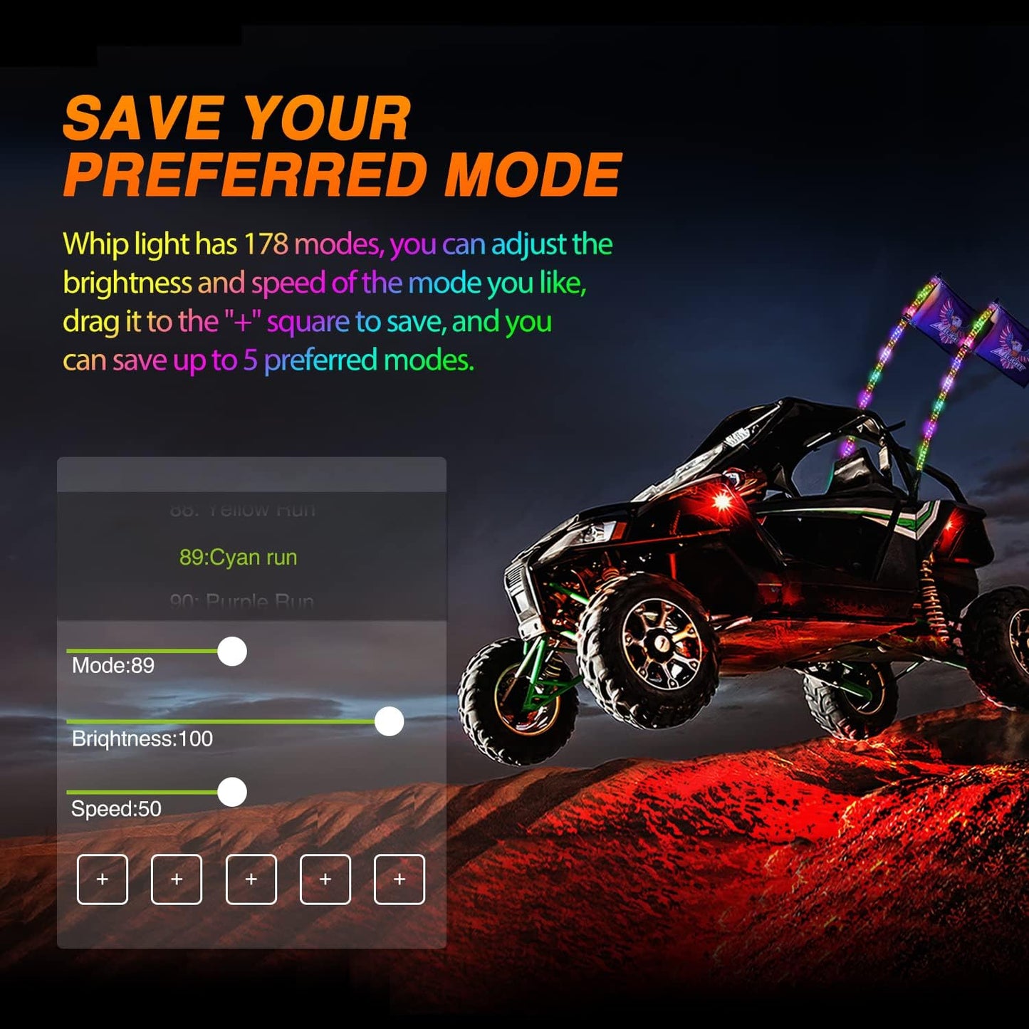 Nilight 2PCS 6FT RGB LED Whip Light with Spring Base Remote App Control w/DIY Chasing Patterns Turn Signal & Brake Lights for ATV UTV Polaris RZR Can-am Dune Buggy Jeep