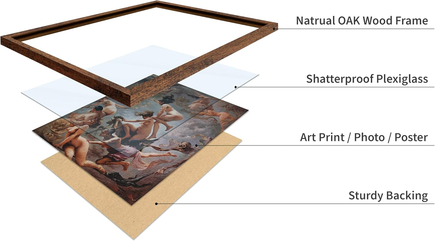 Poster Master Vintage Luis Ricardo Falero Poster - Retro Occult Print - Gift for Gothic, Horror Fan - Witches Going to their Sabbath, Pagan - Wall Decor for Bedroom, Dorm, 16x20 Brown Framed