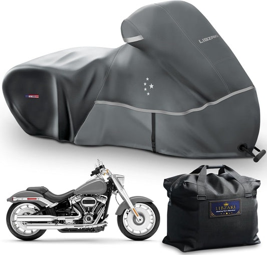 Motorcycle Cover LI LIBZAKI 600D Heavy Duty Storage All Season Universal Weather Waterproof Outdoor Protection 96" XXL Vehicle Cover/Gray
