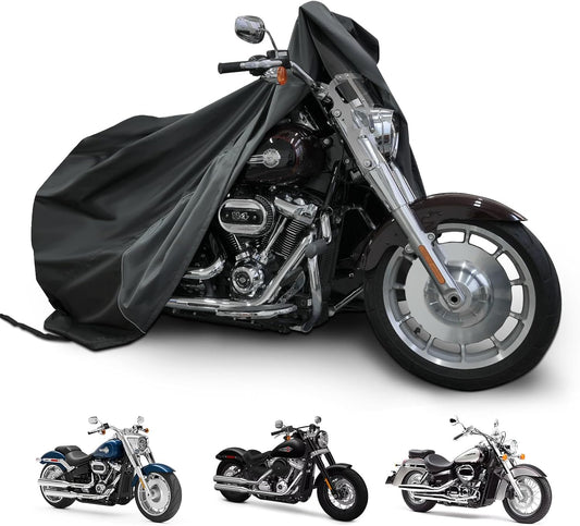 Motorcycle Cover for Cruiser Models Harley Davidson Iron 883, Fat Boy, Softail Slim, Softail Standard, Street Bob 114, Sport Glide, and Most Motorcycles - Waterproof Motorcycle Cover Outdoor Storage