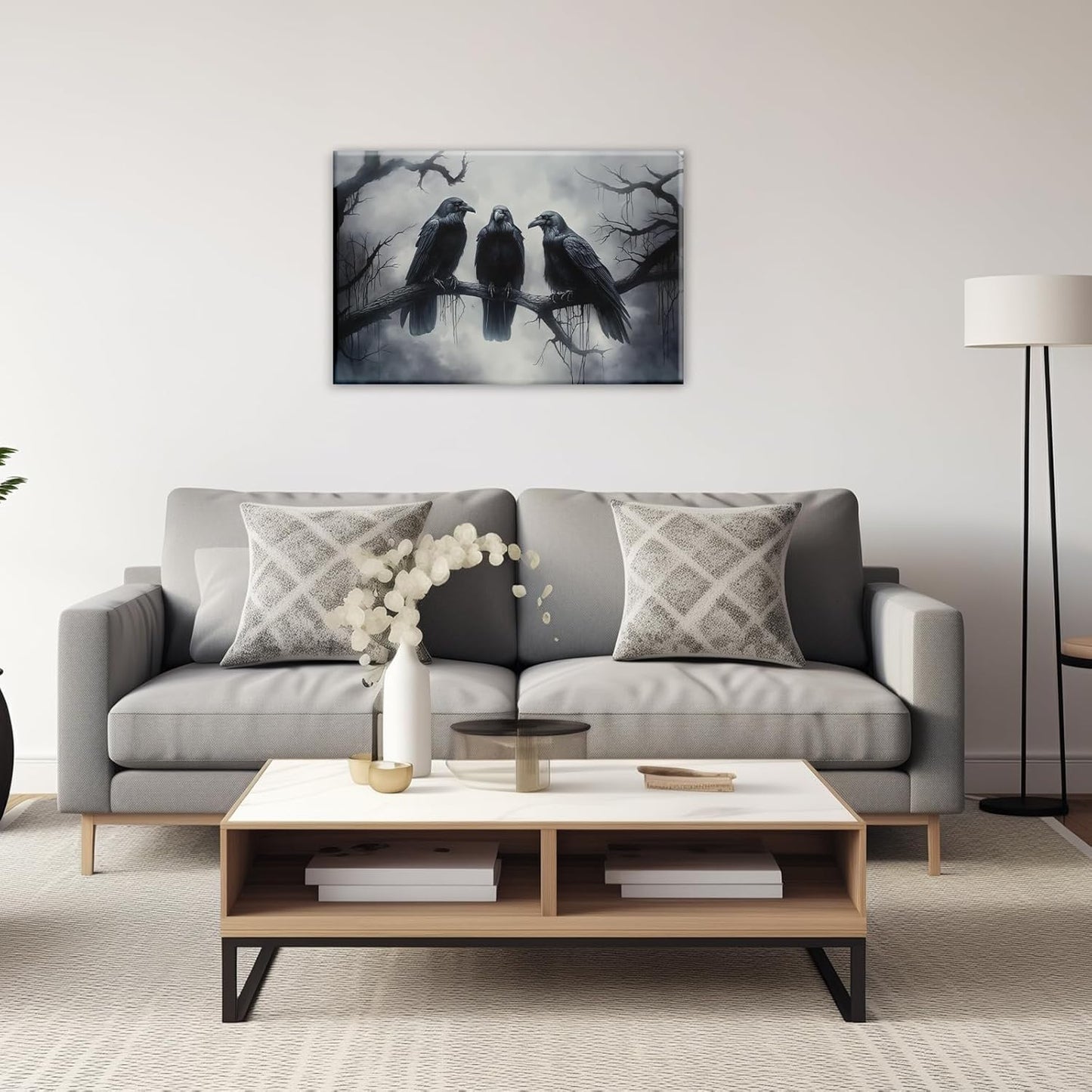 OAAPITI Halloween Wall Art Black Raven Art Poster Night Forest Landscape Pictures Print Scary Weird Black Crow Living Room Home Bedroom Decor(Artwork-5,12"x18")