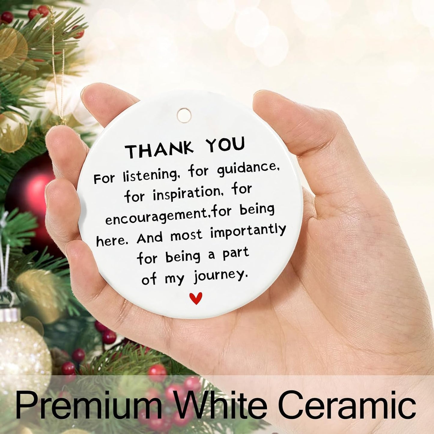 Thank You Christmas Ornament for Teacher Appreciation Gifts, Thank You Nurse Gifts,Goodbye Gift, Ceramic Keepsake Thanks Ornament with Ribbon and Gift Box
