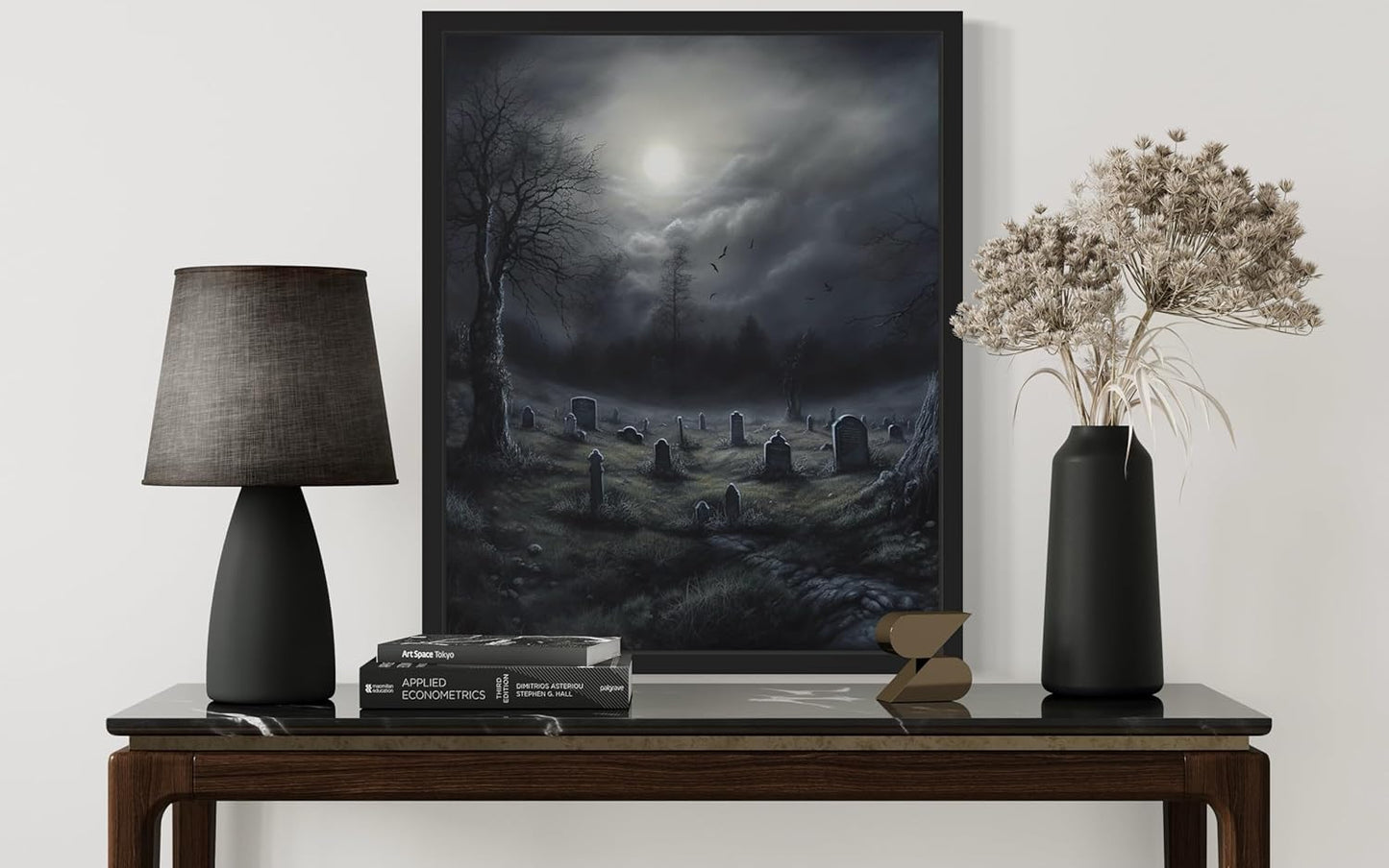 Gothic Graveyard Poster Art Print, Halloween Scary Vintage Wall Art Academia Spooky Painting Decoration for Horror Prints, Posters Bedroom Decor 89 (Gothic Graveyard, 8 x 10 inches, Black Frame)