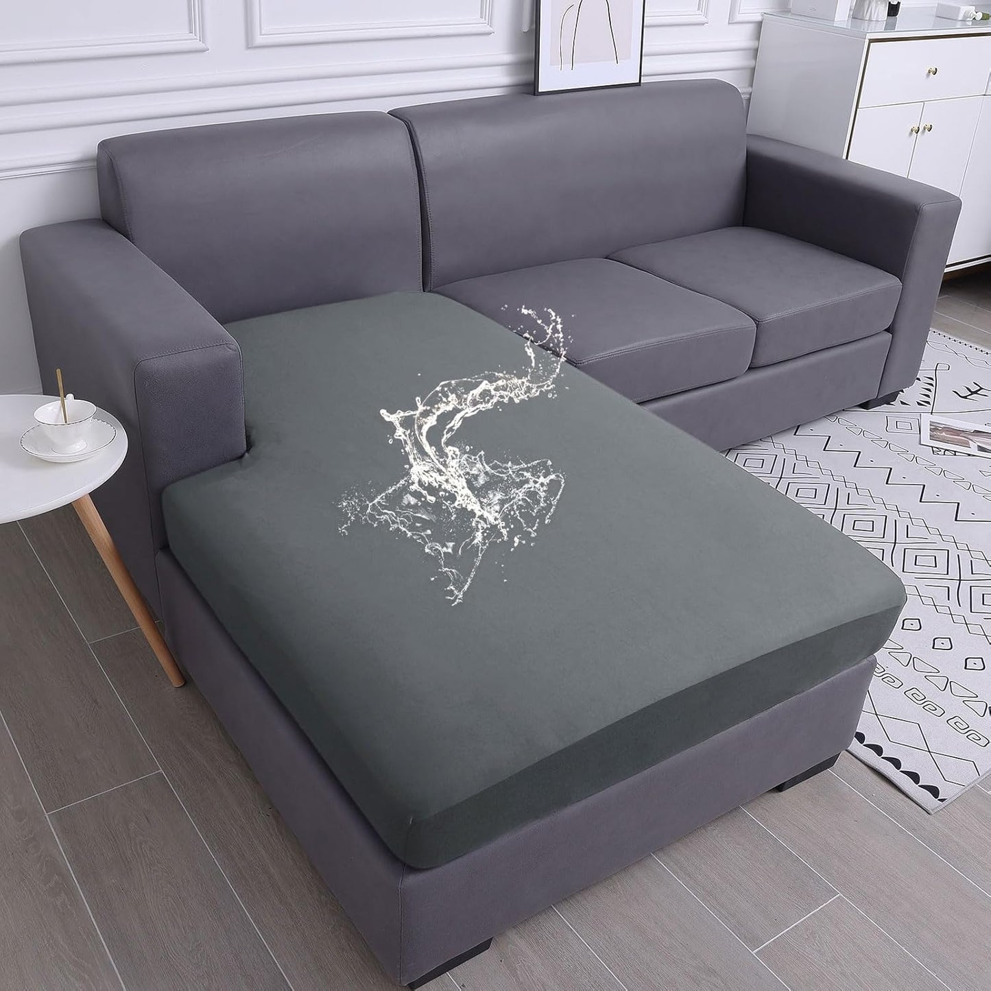 hyha Waterproof Couch Cushion Covers, Sectional Sofa Slipcovers Washable, L Shape Chaise Dog Couch Covers for Sectional Sofa, Universal Furniture Protector (1 Piece for Chaise XL, Dark Grey)