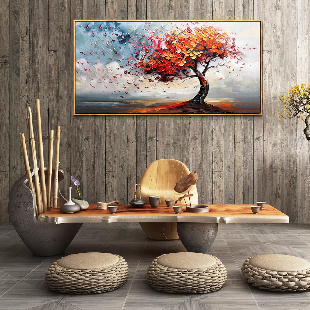 hyidecorart Large Abstract Wall Decor For Living Room Canvas Wall Art For Office Bedroom Decor Tree Panoramic Landscape Wall Painting Wood Framed Prints Textured Pictures Artwork Modern Hotel Mural