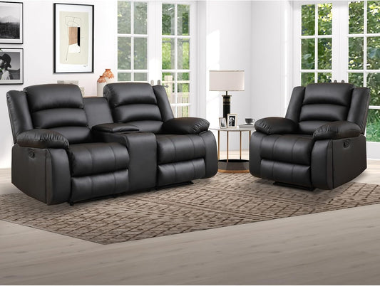 EBELLO Faux Leather Manual Reclining Sofa Set, Recliner Chair, Loveseat, Black