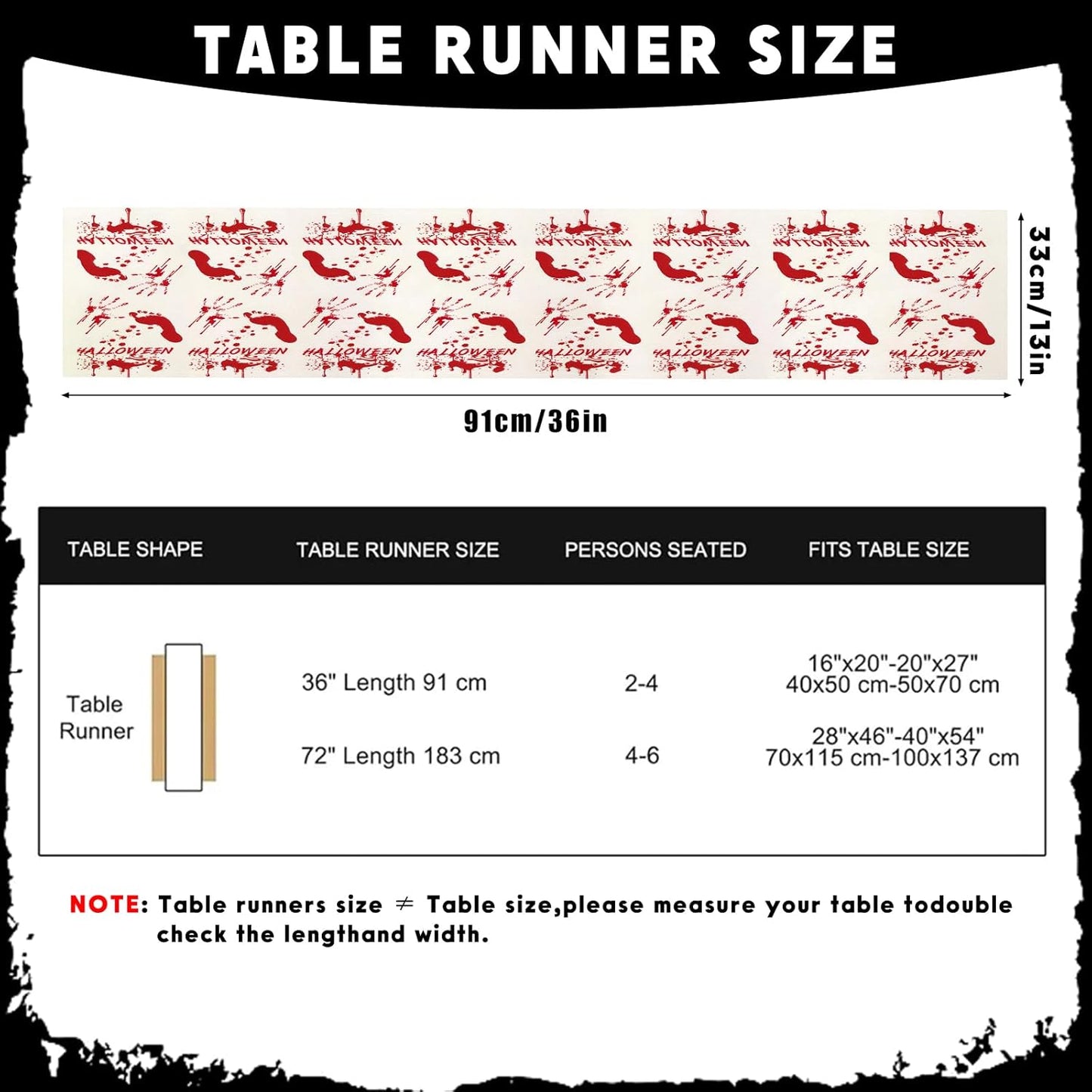 Halloween Table Runner 13 x 36 Inch, Linen Table Runner, Kitchen Dining Table Decorations, Halloween Table Decorations, Terrifying Red Blood Footprints Table Runner for Home Room Party Decor
