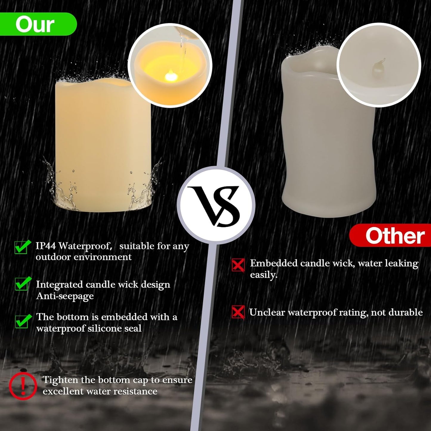 Battery Operated Candles Flickering Flameless Candles with Remote and Timer, Waterproof Outdoor LED Pillar Flameless Candles for Home Wedding Decor, Ivory Plastic, D 3" x H 4" 5" 6"