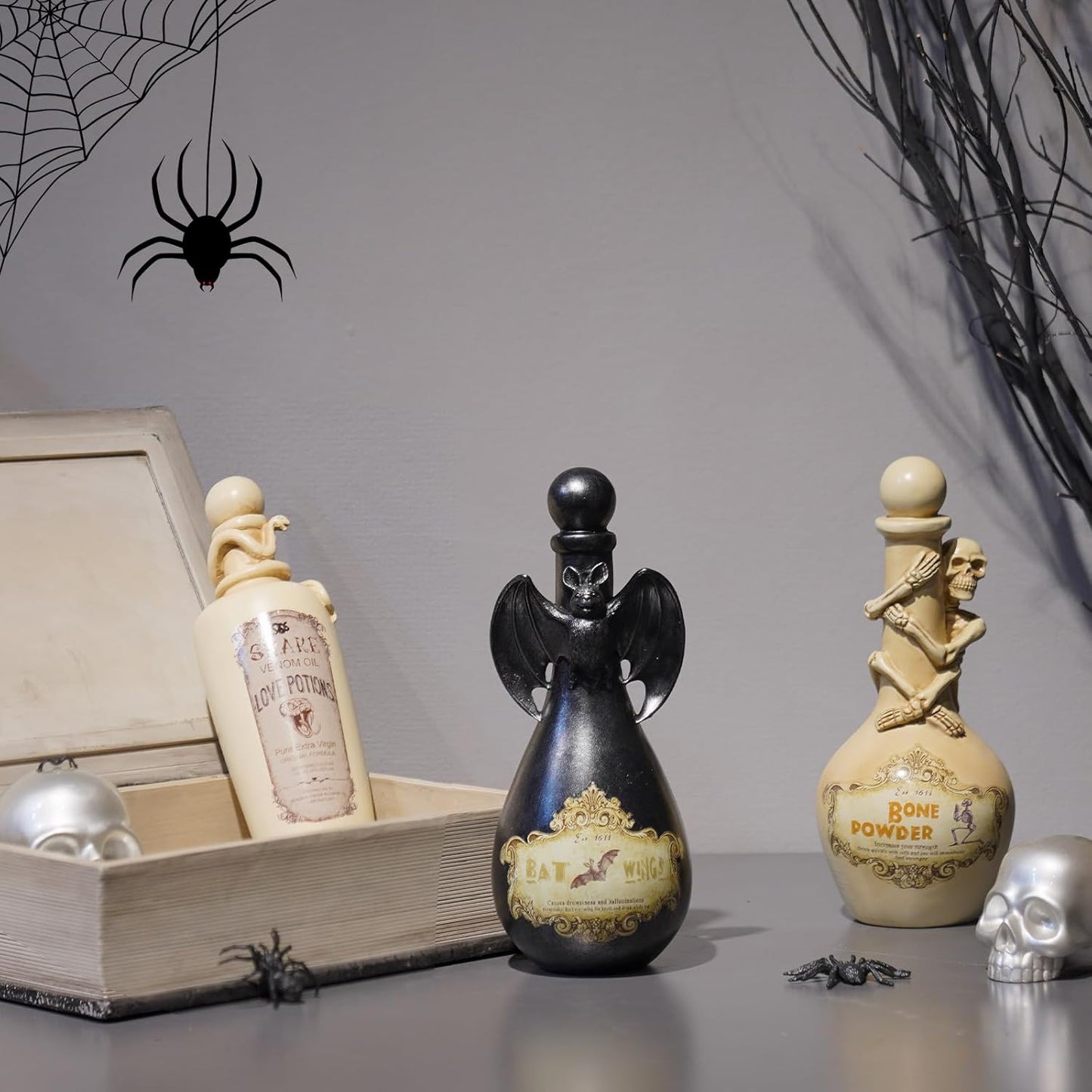 Cynkeyee Halloween Decorations Posion Bottles - Resin Snake Spooky Home Decor Halloweens Witch Potion Bottles Scary Halloween Party Decorations Indoor 3.5x3.5x10.5 Inch