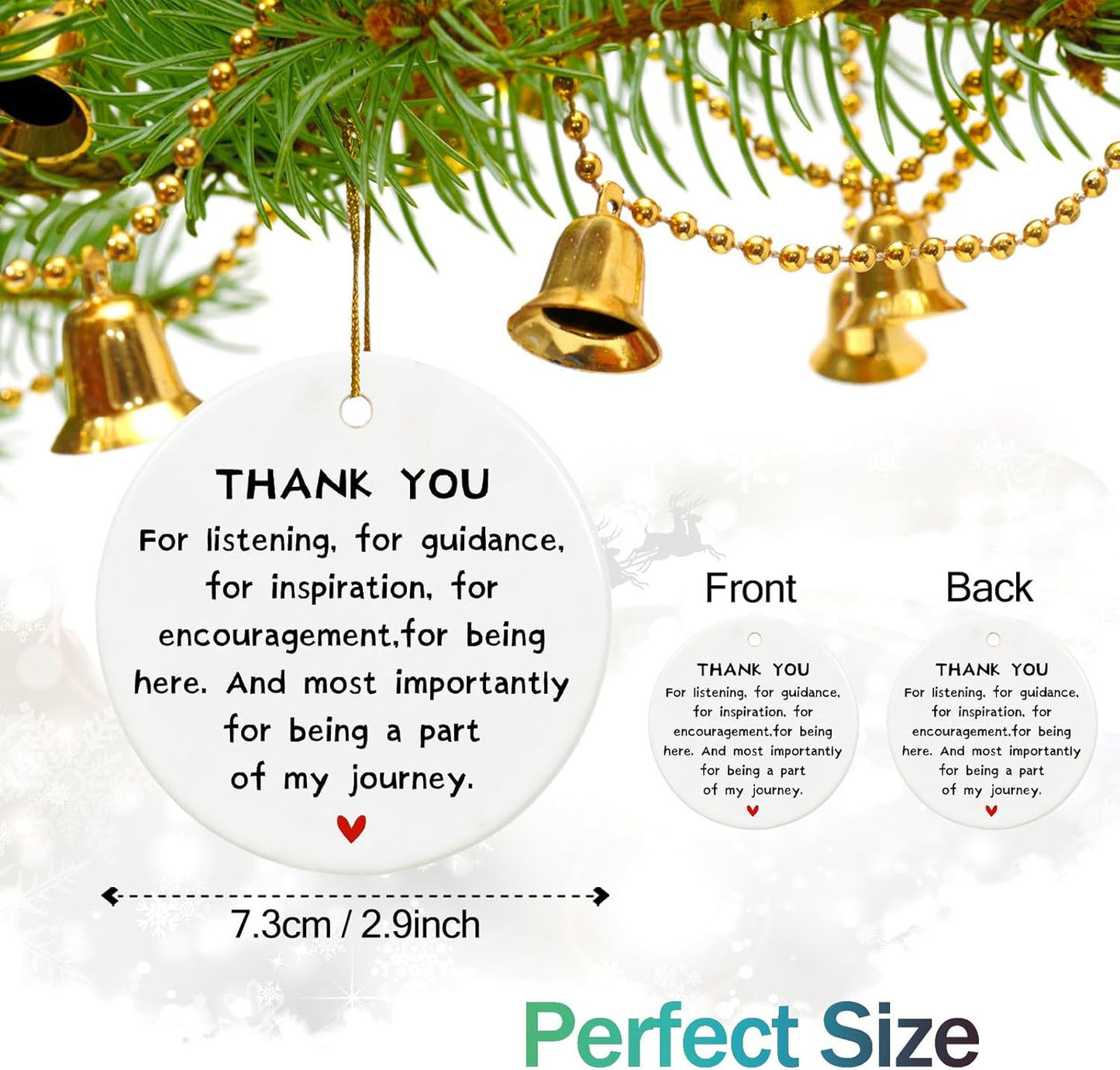 Thank You Christmas Ornament for Teacher Appreciation Gifts, Thank You Nurse Gifts,Goodbye Gift, Ceramic Keepsake Thanks Ornament with Ribbon and Gift Box