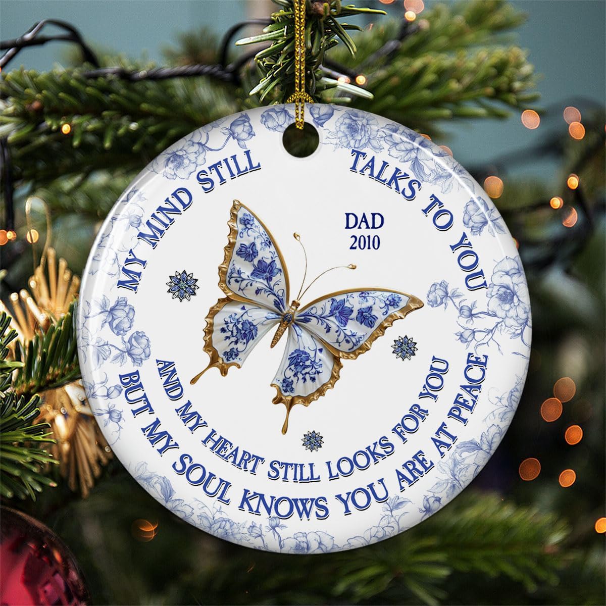 Personalized Memorial Ceramic Ornament – My Mind My Heart My Soul, Keepsake Gift for Loss of Loved Ones, Memory Ornaments for Deceased