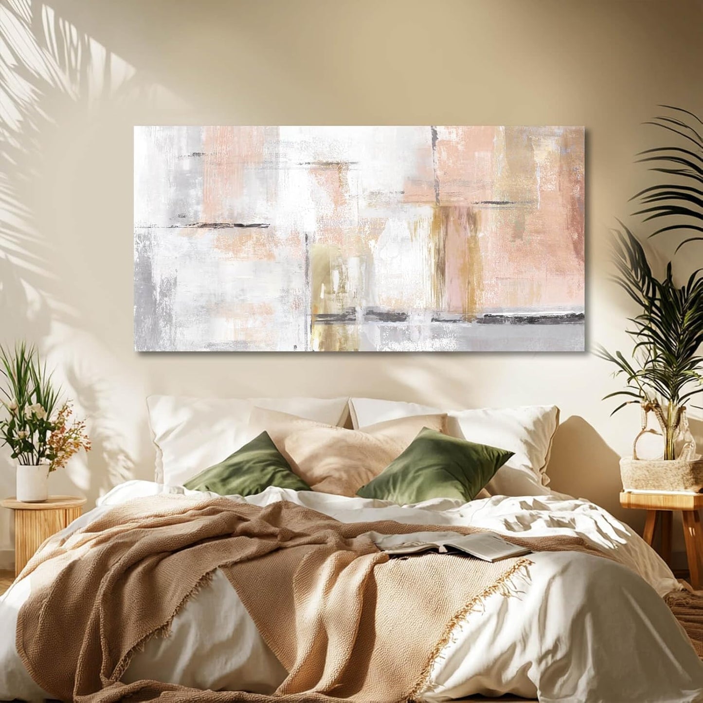 Gold Abstract Wall Art Decor Minimalist Oil Paintings 24"x48" Canvas Wall Art for Living Room Modern Framed Pictures for Wall Home Office for Women Ready to Hang