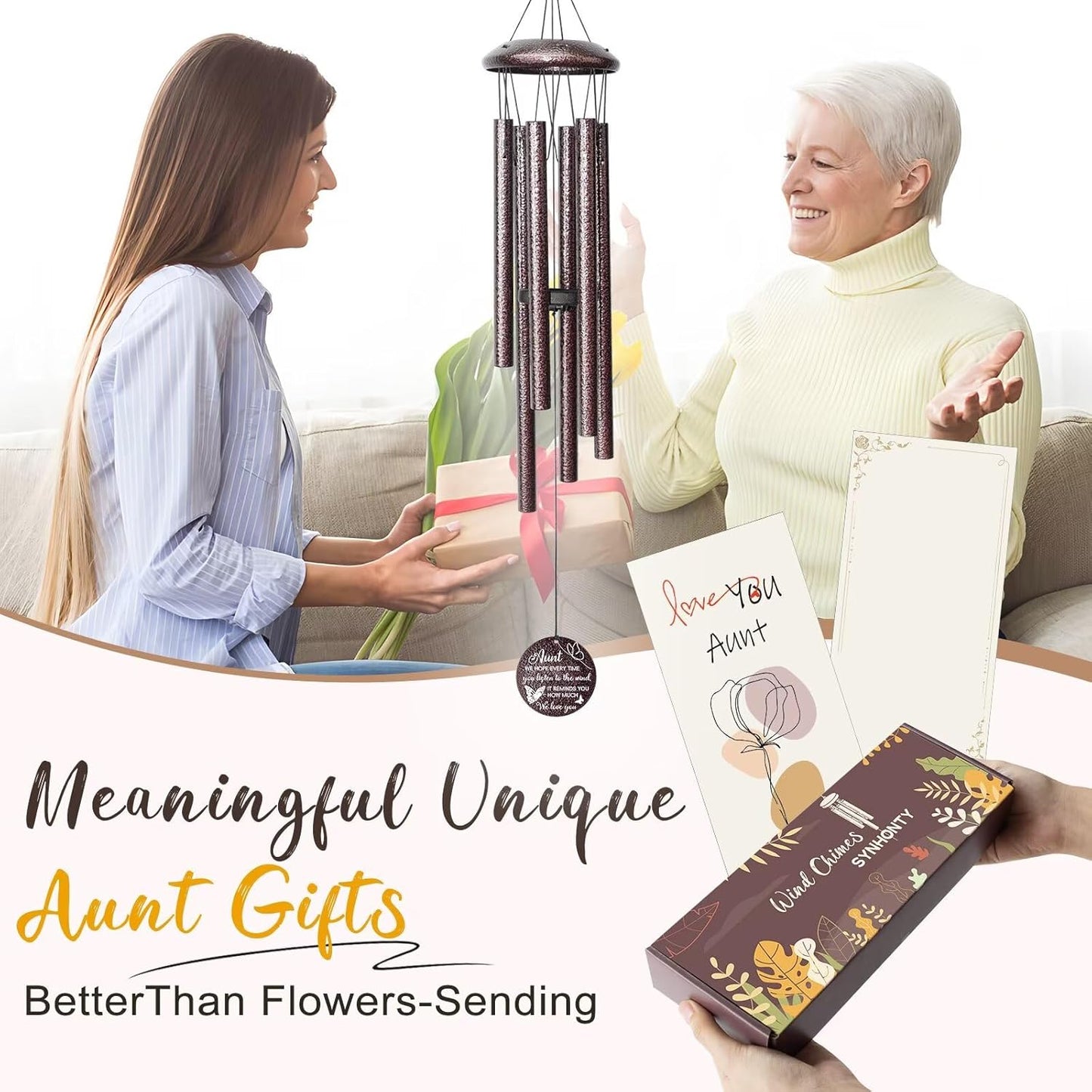 Gifts for Aunt, 25''Wind Chimes, Birthday Gifts for Aunt from Nephew Niece, Best Aunts Ever Gift for Women,Thanksgiving,Christmas Day Gift Ideas for Love Rreminder.