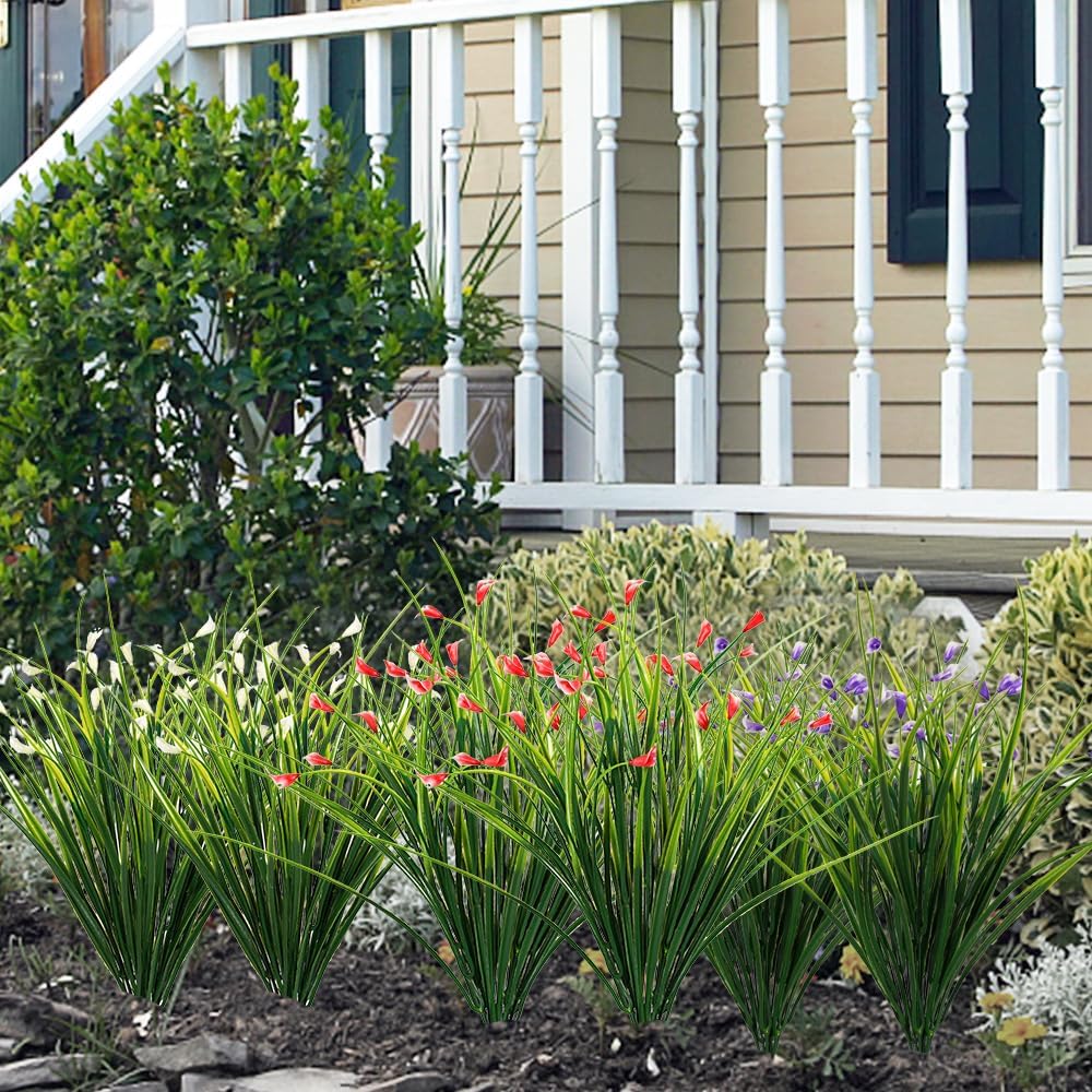 Melorca&Guilla Artificial Plants Outdoor 3PCS 23“ Fake Tall Grass,Faux Grass Plant,Artificial Grass Greenery Shrubs Bushes for Garden Porch Window Box Shop Office Home Décor