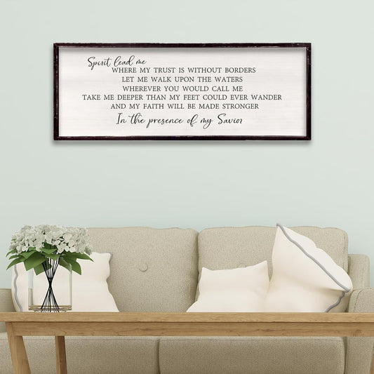 Spirit Lead Me Wall Decor 32"x12" Christian Scripture Worship Song Religious Bible Verse Wooden Framed for Bedroom Office Large Wall Art Hanging Sign (Black)