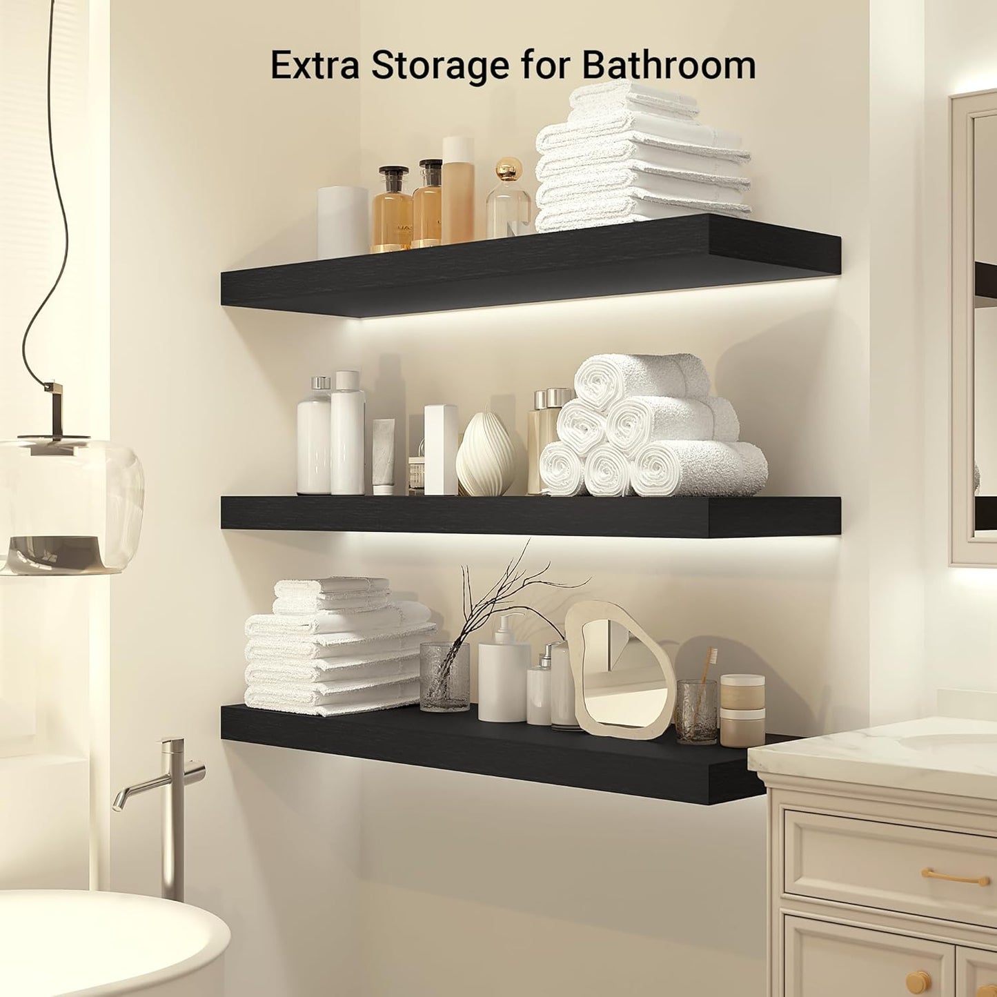 Heimlove 12 Inch Deep Floating Shelves, 55 x 12 inches Long Wall Shelf, Large Extra Display Shelf & Storage Shelf, Rustic Wood Wall Shelves for Fireplace Mantel, Set of 1(Black)