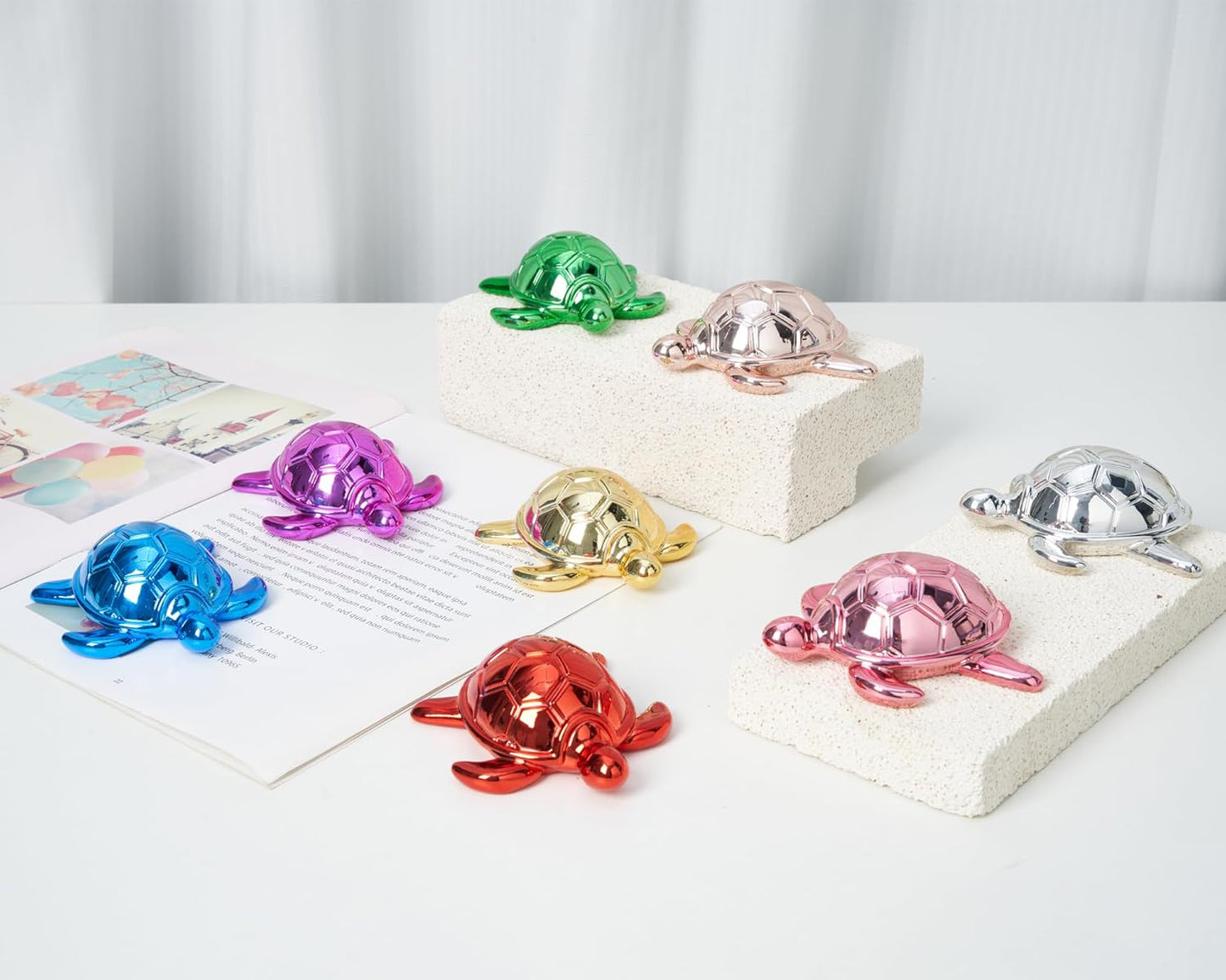 Small Sea Turtle Statue 4 inch Shiny Rose Gold Accent Knick Knacks Paperweight for Bathroom Home Office Shelf Desk Table Decor, Cute Sea Turtle Gifts for Women