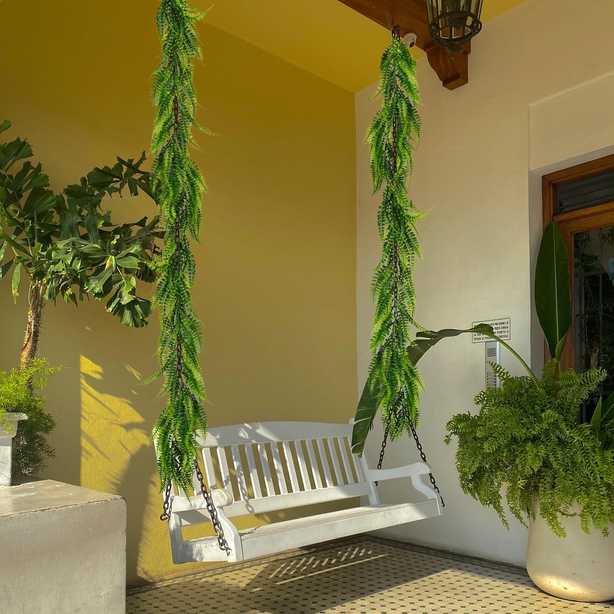 RECUTMS 2pcs Artificial Hanging Boston Ferns Garland Fake Hanging Plant 6 FT Greenery Leaves Ivy Garland Faux Ferns Fake Vines for Outdoor Indoor Home Garden Decoration Party Table Wall Decoration