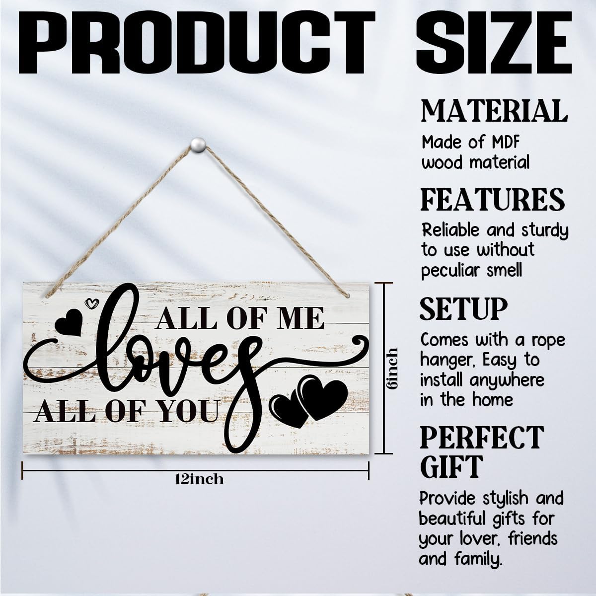 All Of Me Loves All Of You Wall Decor, Rustic Hanging Wooden Sign, Vintage Wooden Plaque, Modern Master Bedroom Sign, Love Quotes Wall Hanging Decor, Farmhouse Wall Decor, 11.8 * 5.9 Inch