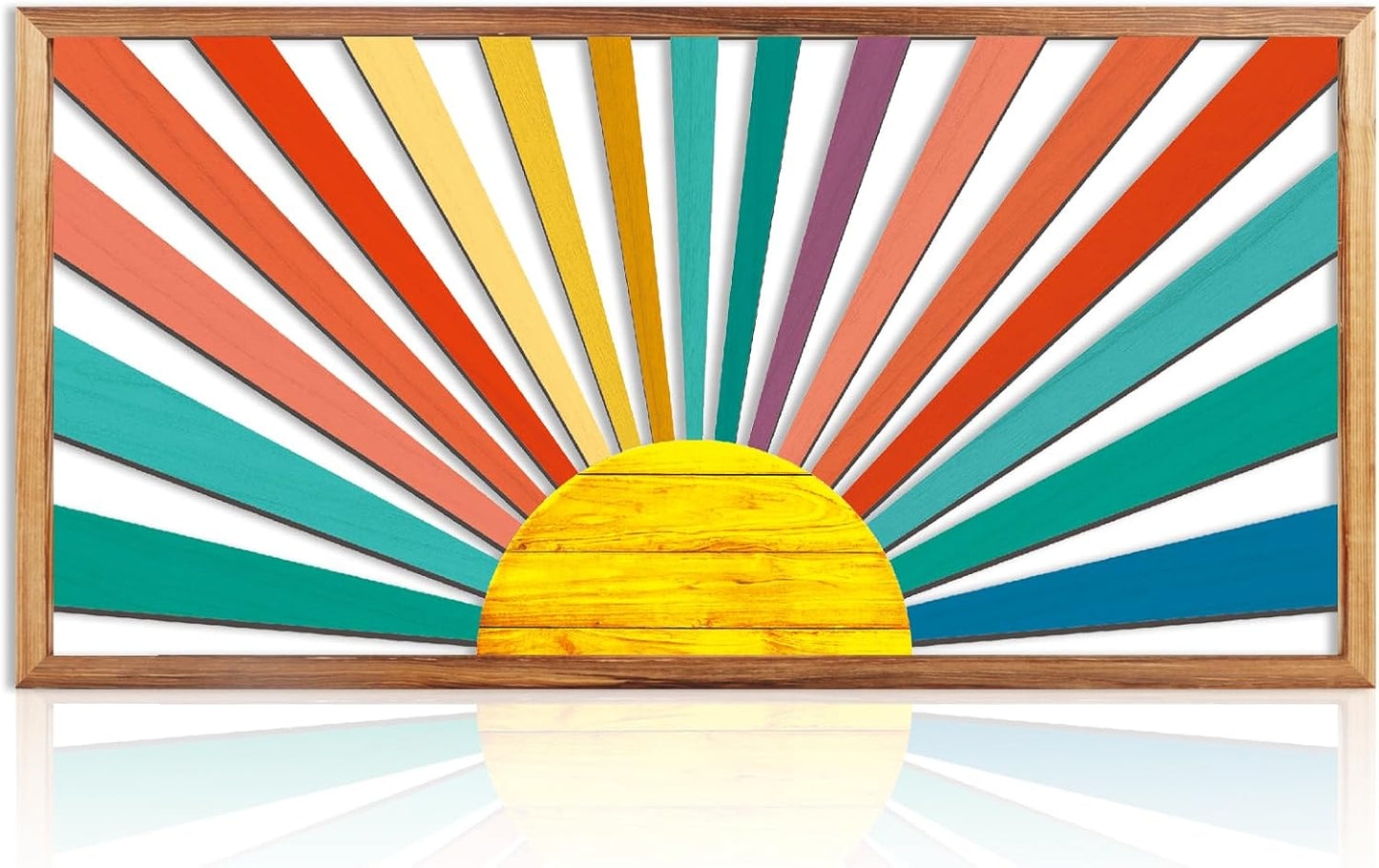 IARTTOP Large Boho Sun Wall Art Framed Wooden Art Wall Decor Sun Geometric Line Sunshine Wall Art for Living Room Bedroom Office 16"" x32, red