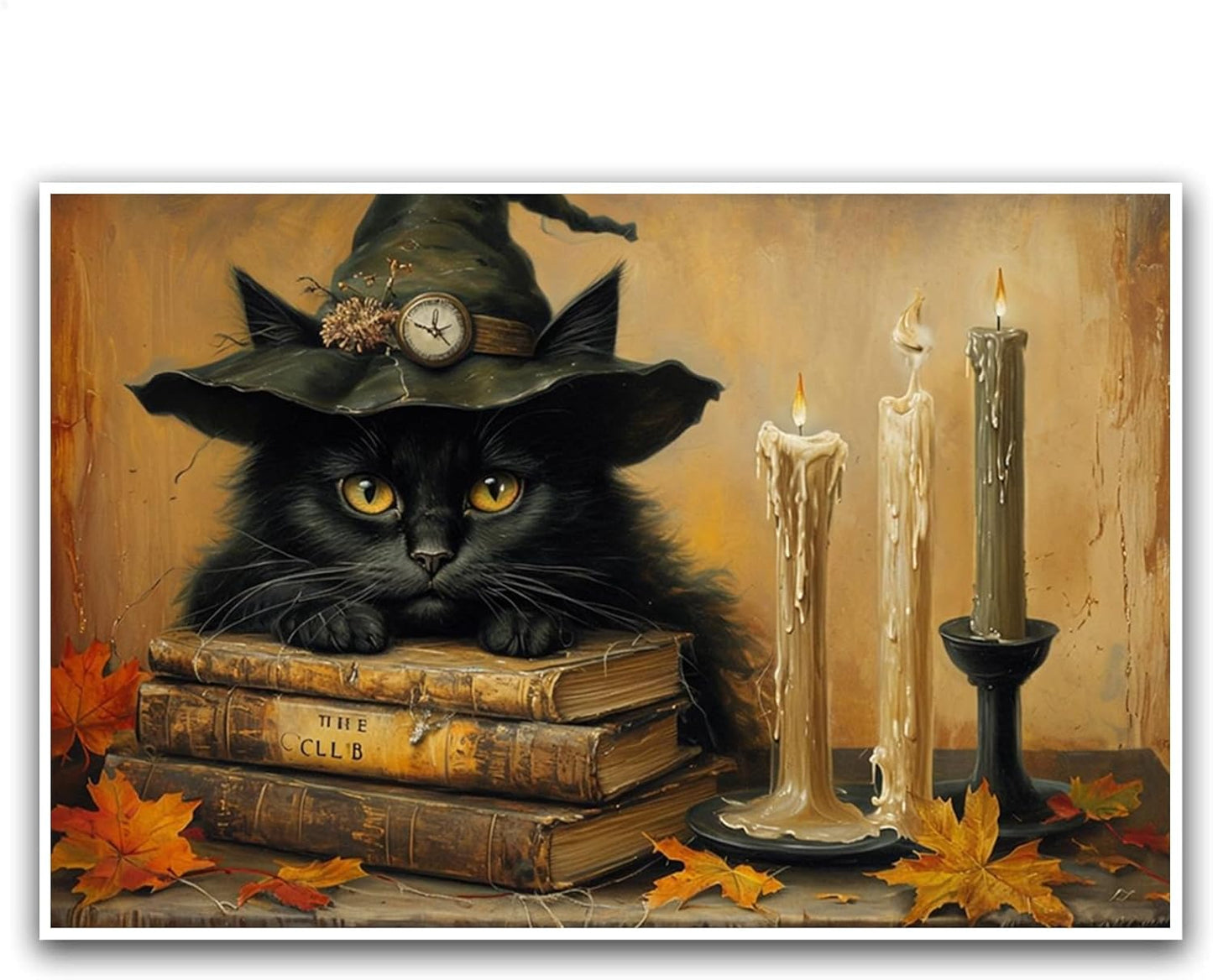 JFHCQJPK Vintage Halloween wall decoration black cat and magic book suitable for home bedroom living room decoration dark classic art witch wall decoration8x12in Frameless
