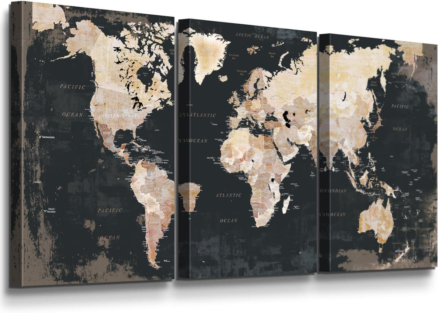 Office Wall Art for Living Room Bedroom Wall Decor Framed World Maps Black White Brown Pictures for Wall Decorations Vintage Decor