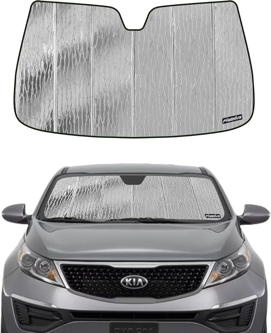 Windshield Sun Shade for Kia Sportage 2011-2016,Front Window Sunshade Shield, 2-in-1 Reflective Sun Shade,Silver for Summer, Black for Winter