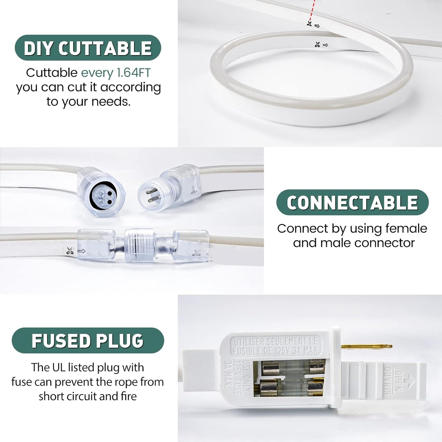 GZBtech Flexible LED Neon Rope Lights 50FT,AC 110-120V Waterproof Strip Light, 120 LEDs/M Cuttable Connectable Neon Lighting for Indoor Outdoor Home Decor/Commercial Building Use-Pink 15M