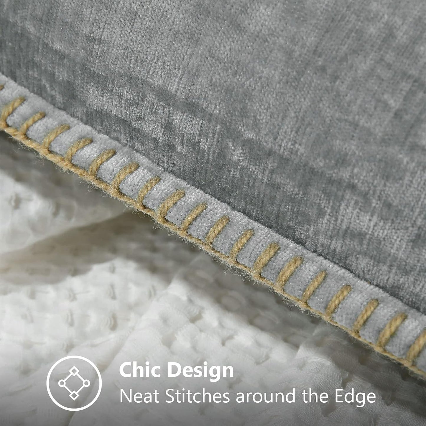 decorUhome Chenille Soft Throw Pillow Covers 22x22 Set of 2, Farmhouse Velvet Neutral Decorative Euro Pillow Covers with Stitched Edge for Couch Sofa Bed Home Decor, Neutral Gray